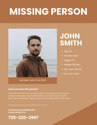 Free  Template: Brown Missing Person Poster