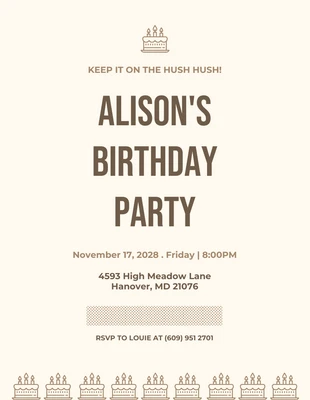 Free  Template: Beige And Brown Simple Surprise Party Invitation