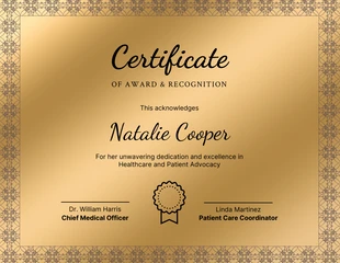 Free  Template: Gold Classic Award Certificate