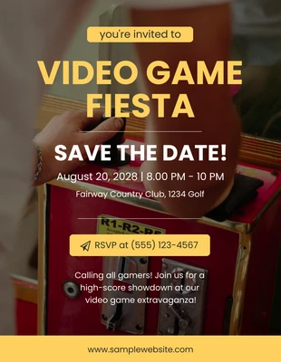 Free  Template: Lettre d'invitation à une soirée de jeu vidéo jaune