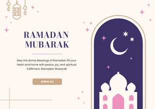 Free  Template: بطاقة تهنئة رمضانية توضيحية دافئة بلون باستيل وردي