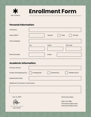 Free  Template: Simple Green Enrollment Forms