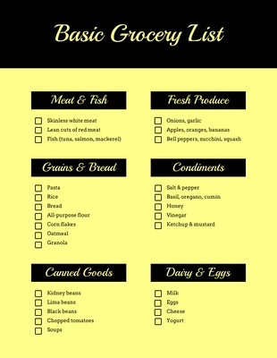 Free  Template: Light Yellow Grocery List
