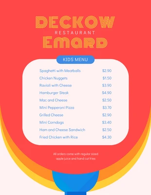 Free  Template: قائمة طعام كريمية مرحة للأطفال الحديثة