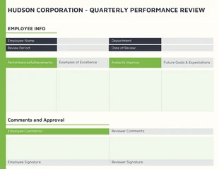 Free  Template: Evaluación trimestral del rendimiento de los empleados verdes
