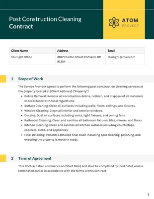 Free  Template: Post Construction Cleaning Contract Template
