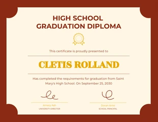 Free  Template: Light Yellow And Red Classic Minimalist Diploma Certificate