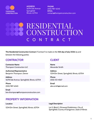 premium  Template: Plantilla de contrato de construcción residencial