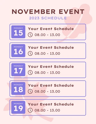 Free  Template: Baby Pink Modern November Event 2023 Schedule Template