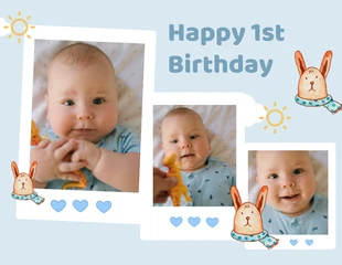 Free  Template: Collages de bébé anniversaire bleu doux