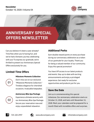 Free  Template: Anniversary Special Offers Newsletter