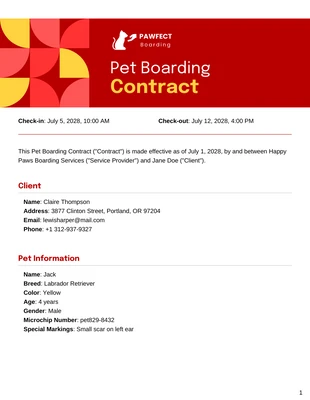 Free  Template: Plantilla de contrato para cuidado de mascotas