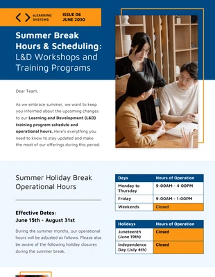 premium  Template: Summer Break Operating Hours Email Newsletter