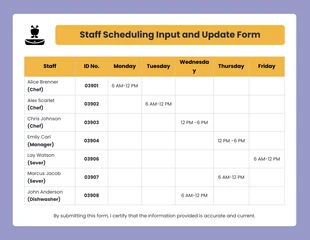 premium  Template: Formulaire d'horaire des employés jaune et violet