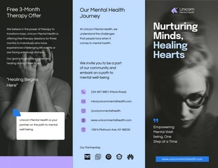 Free  Template: Minimalistische, moderne, sanfte blaue und dunkle dreifachgefaltete Broschüre zur psychischen Gesundheit