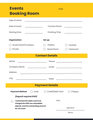 Free  Template: Yellow Professional Event Booking Forms