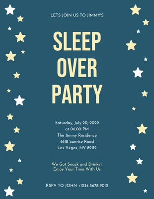 Free  Template: Blue And Yellow Minimalist Bold Star Sleepover Party Invitation