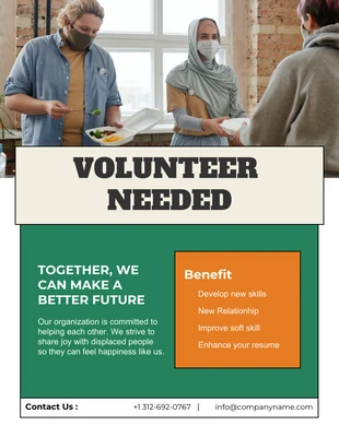 Free  Template: Folleto verde y naranja para voluntarios