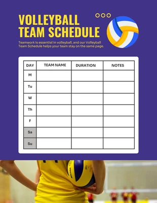Free  Template: Modèle bleu de calendrier simple pour l'équipe de volley-ball