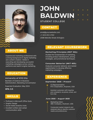 Gray and Yellow College Student Resume