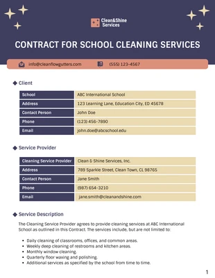 business  Template: Plantilla de contrato de limpieza escolar