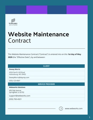 Free  Template: Plantilla de contrato de mantenimiento del sitio web