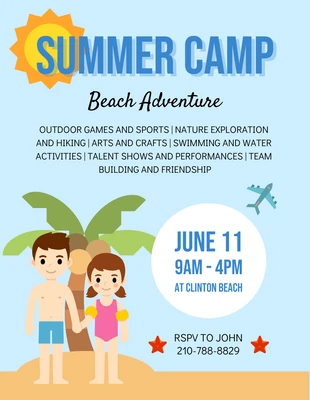 Free  Template: ملصق توضيحي لطيف باللون الأزرق الفاتح للمخيم الصيفي للأطفال