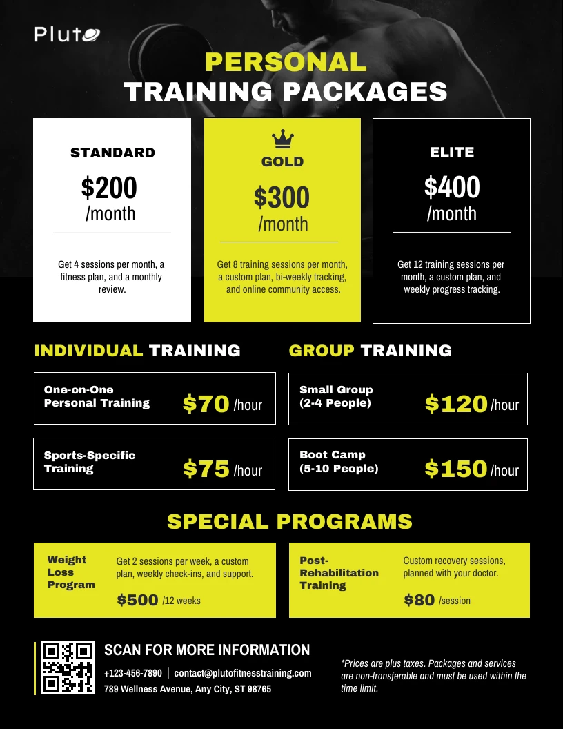Personal Training Price List Template Venngage Personal Training Price List Template Venngage