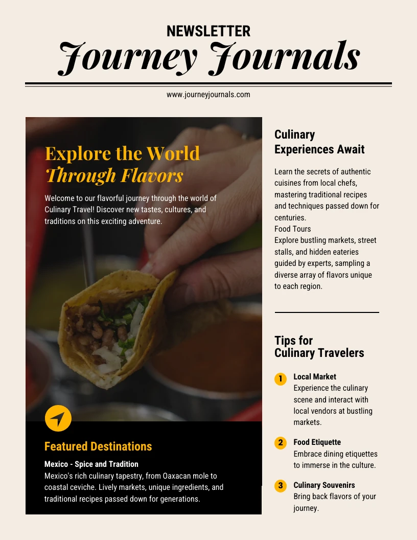 Culinary Travel Newsletter Template - Venngage