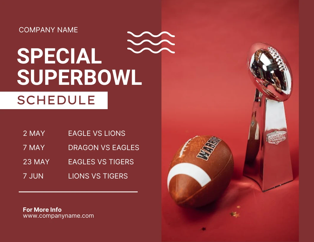 Red Minimalist Superbowl Schedule Template Venngage