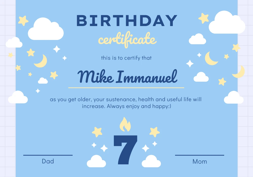 Light Blue Playful Illustration Birthday Certificate Template Venngage