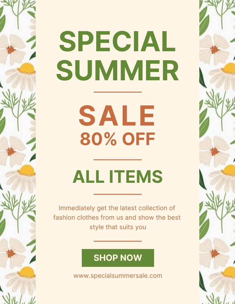 White And Light Yellow Floral Pattern Special Summer Sale Poster