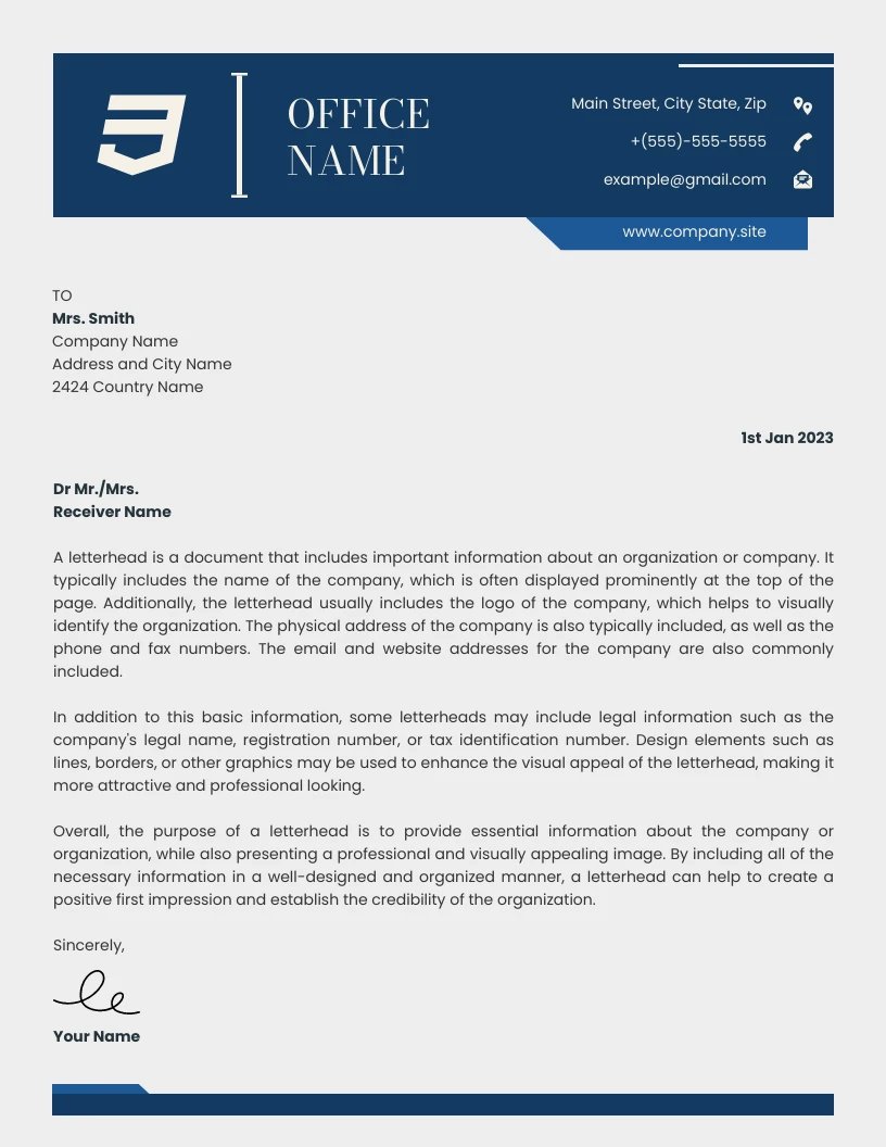 Light Grey And Blue Professional Modern Office Letterhead Template ...