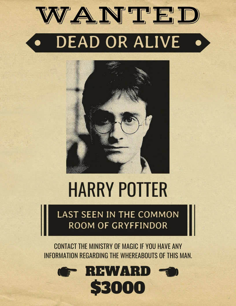 Vintage Harry Potter Wanted Poster Venngage