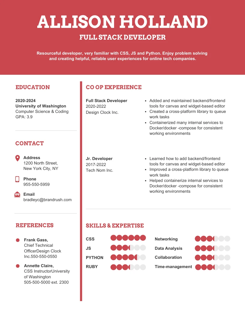 Red College Student Resume - Venngage