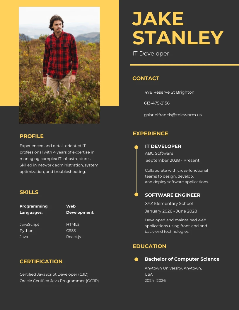 Black Yellow Software Developer Resume Template - Venngage