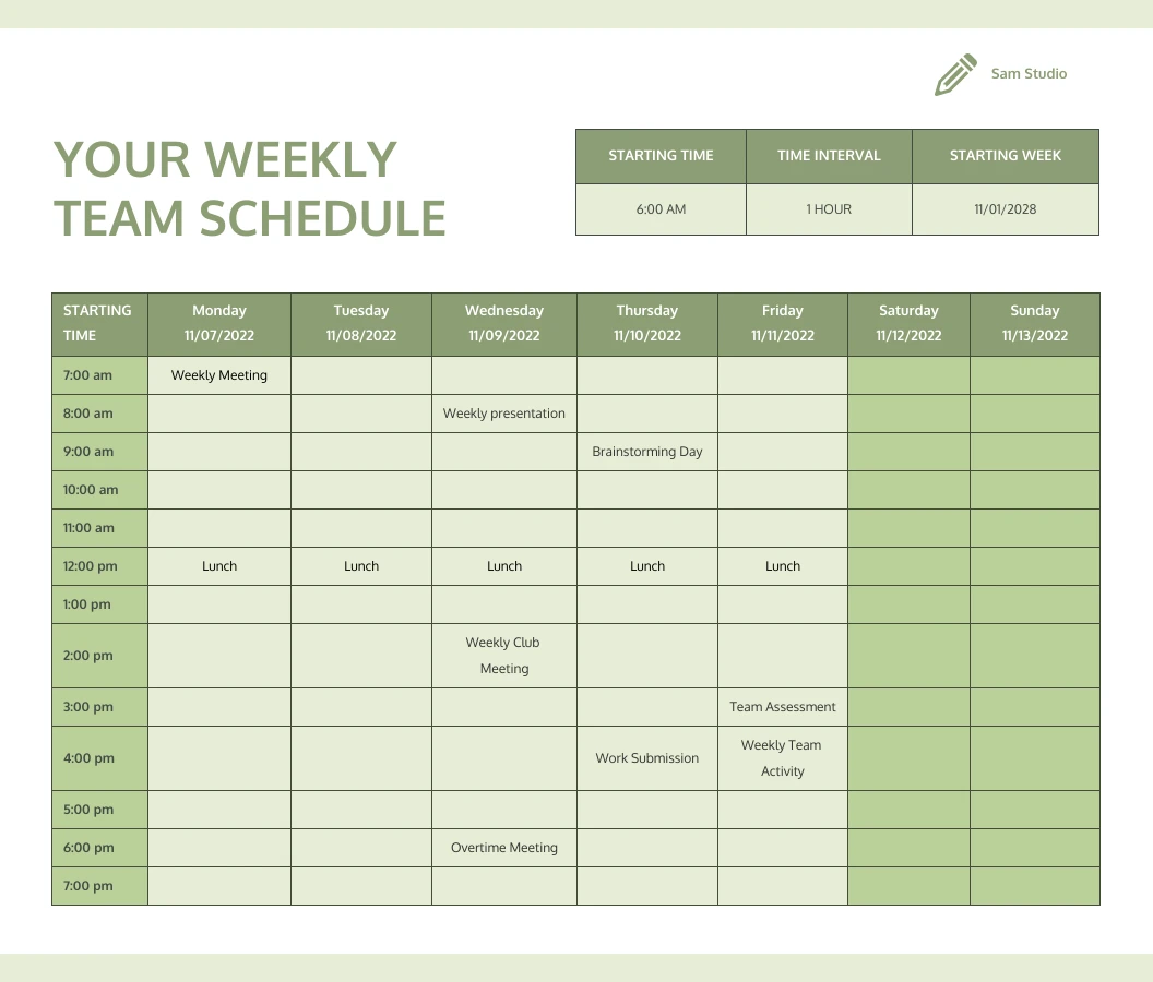 weekly itinerary template excel