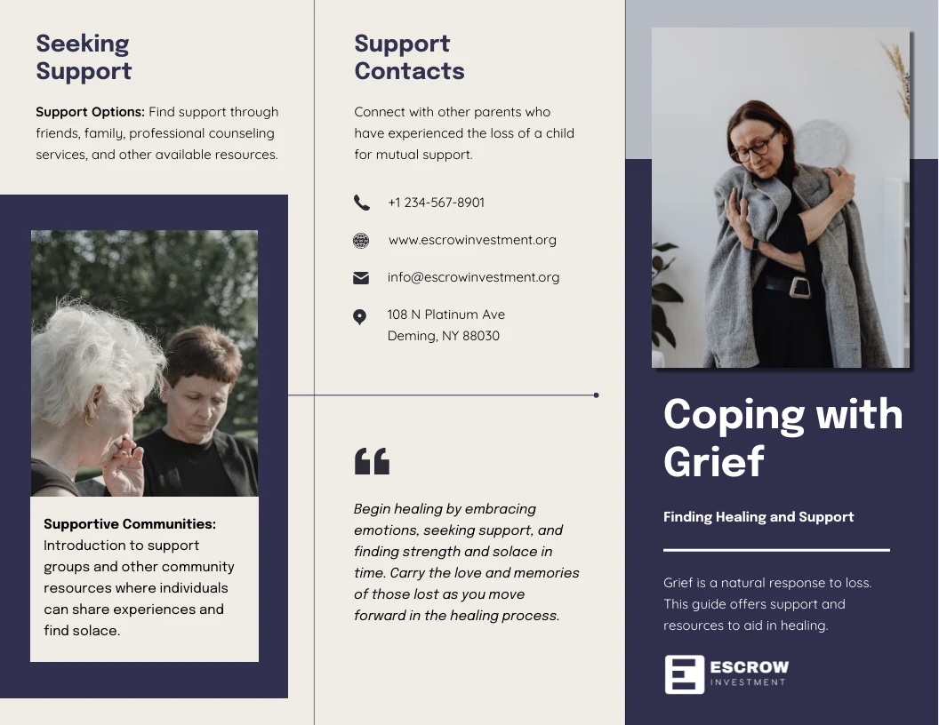 Coping with grief accordion fold brochure template venngage