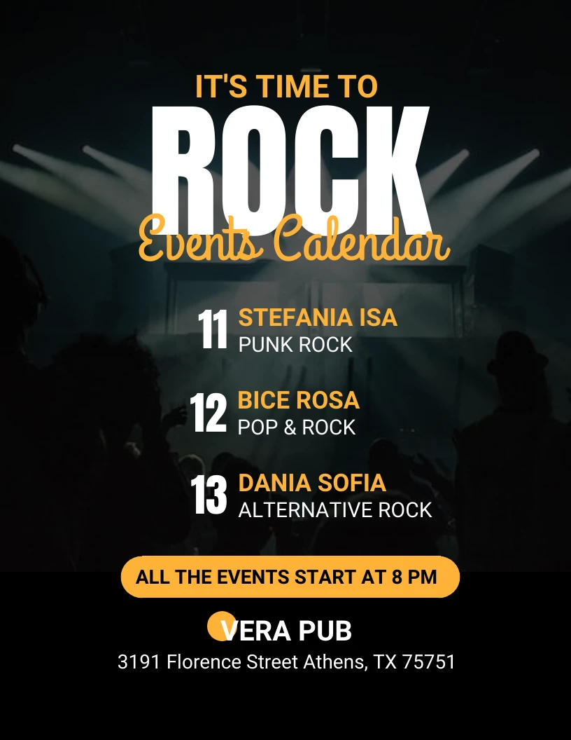 Rock Event Calendar Flyer Template Venngage