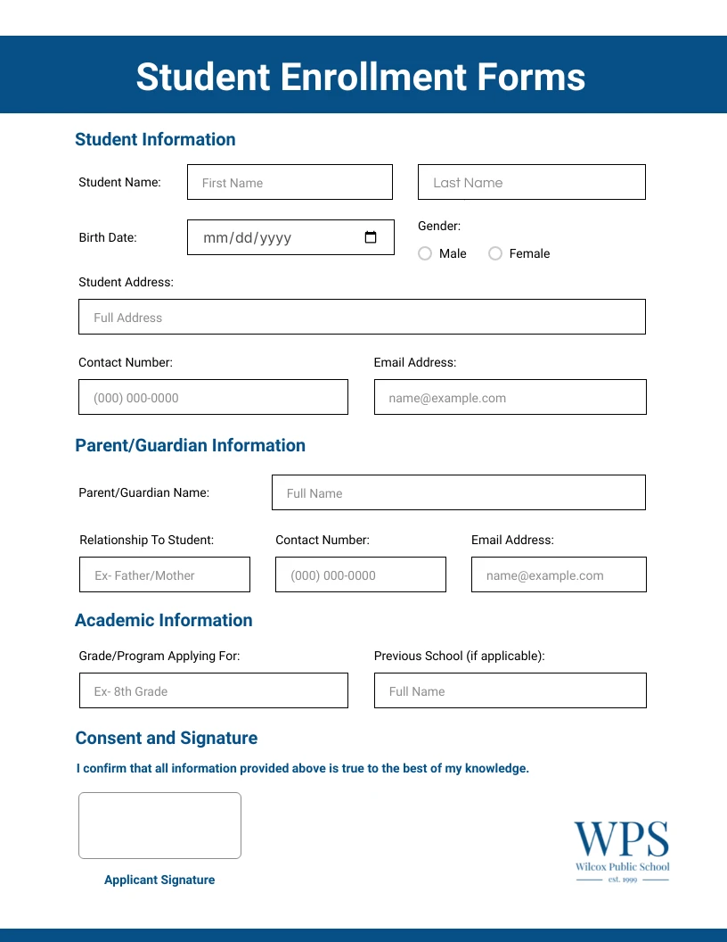 Modern Blue Student Enrollment Forms - Venngage