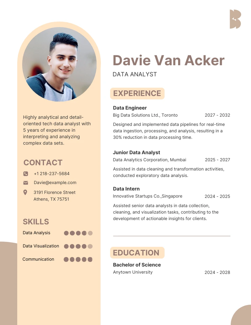 Cream Rounded Data Analyst Resume Template - Venngage