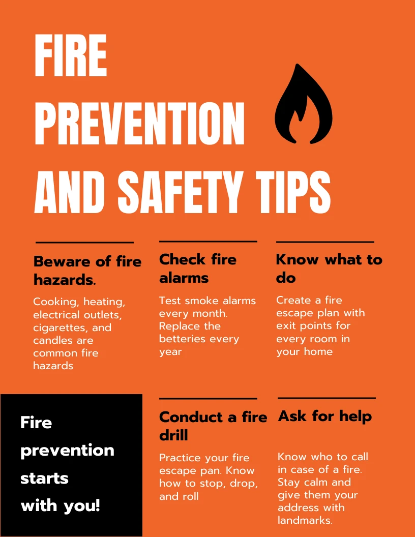 Orange and Black Fire Safety Tips Template - Venngage