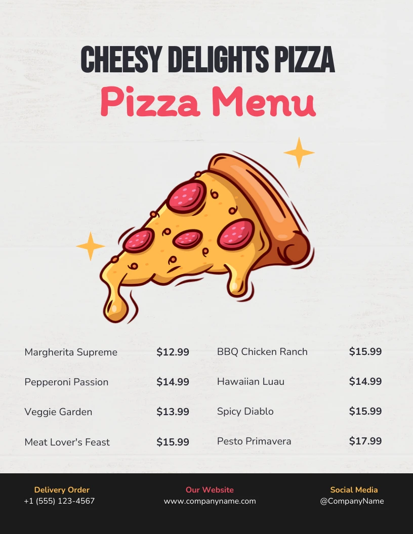 Beige Classic Texture Illustration Pizza Menu - Venngage