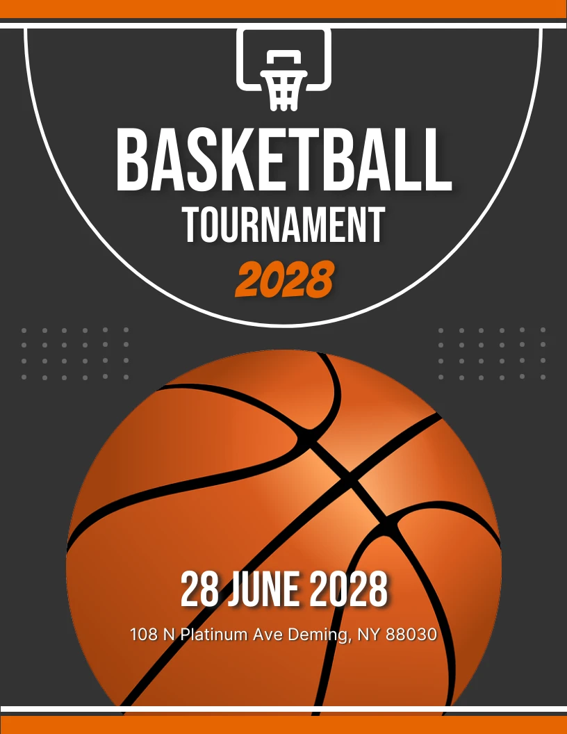 Dark Grey And Orange Modern Geometric Basketball Tournament Poster