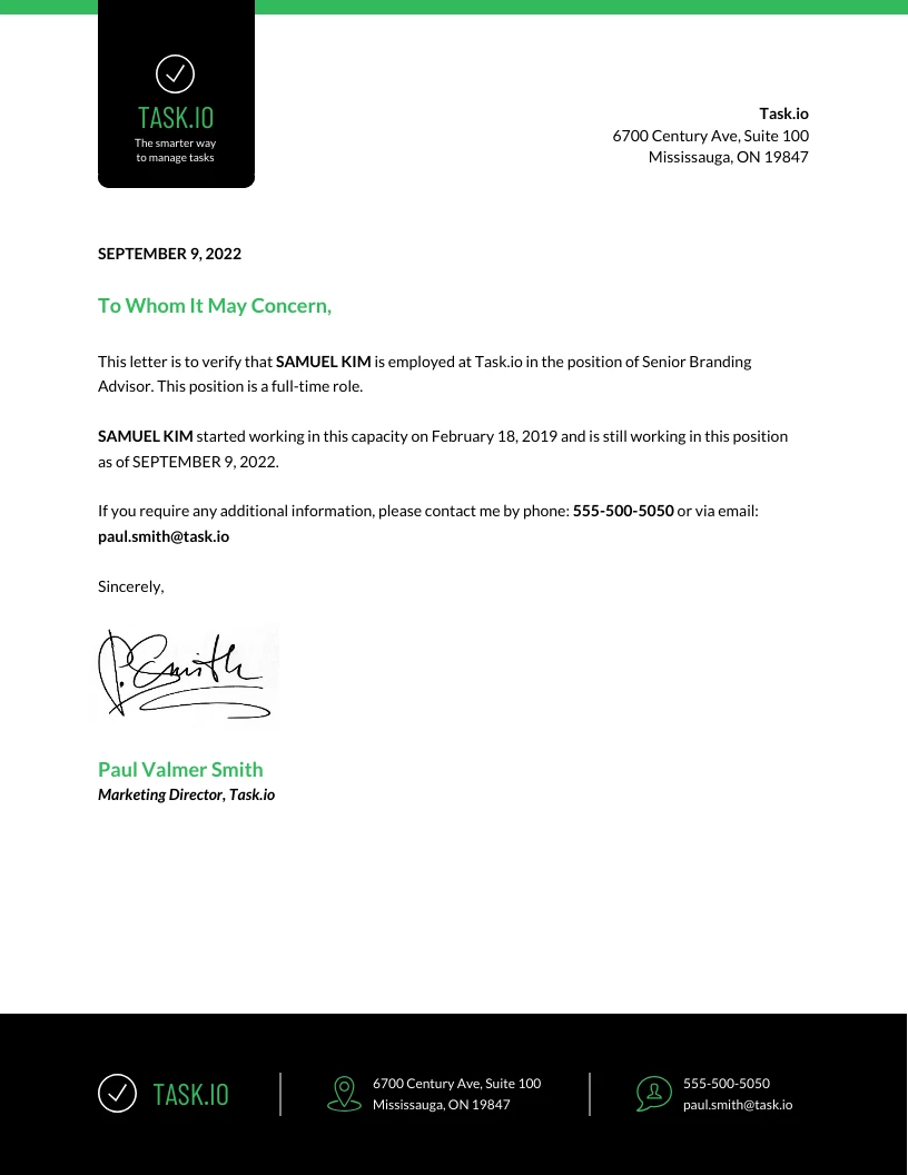 Business Employment Verification Letter Venngage