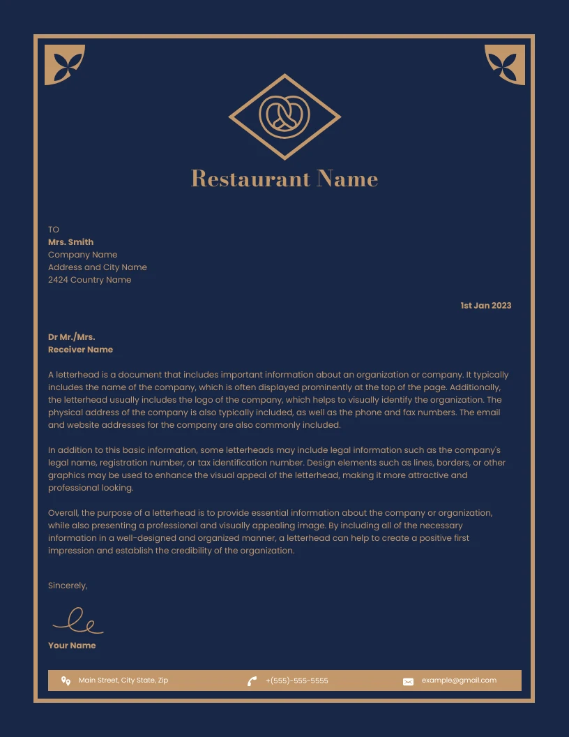 Blue And Brown Vintage Restaurant Letterhead Template Venngage