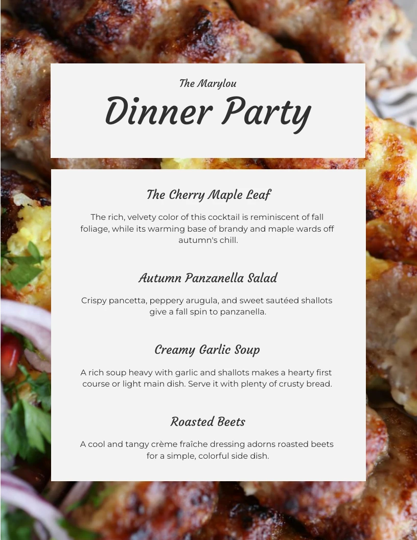 Beige Simple Photo Dinner Party Menu - Venngage