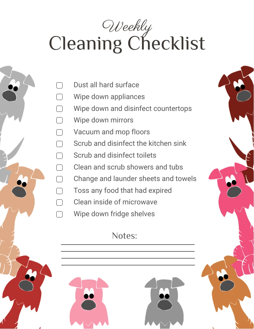 White Minimalist Dog Character Weekly Cleaning Checklist Venngage