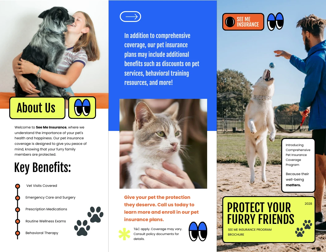 Pet Insurance Coverage Brochure Template - Venngage