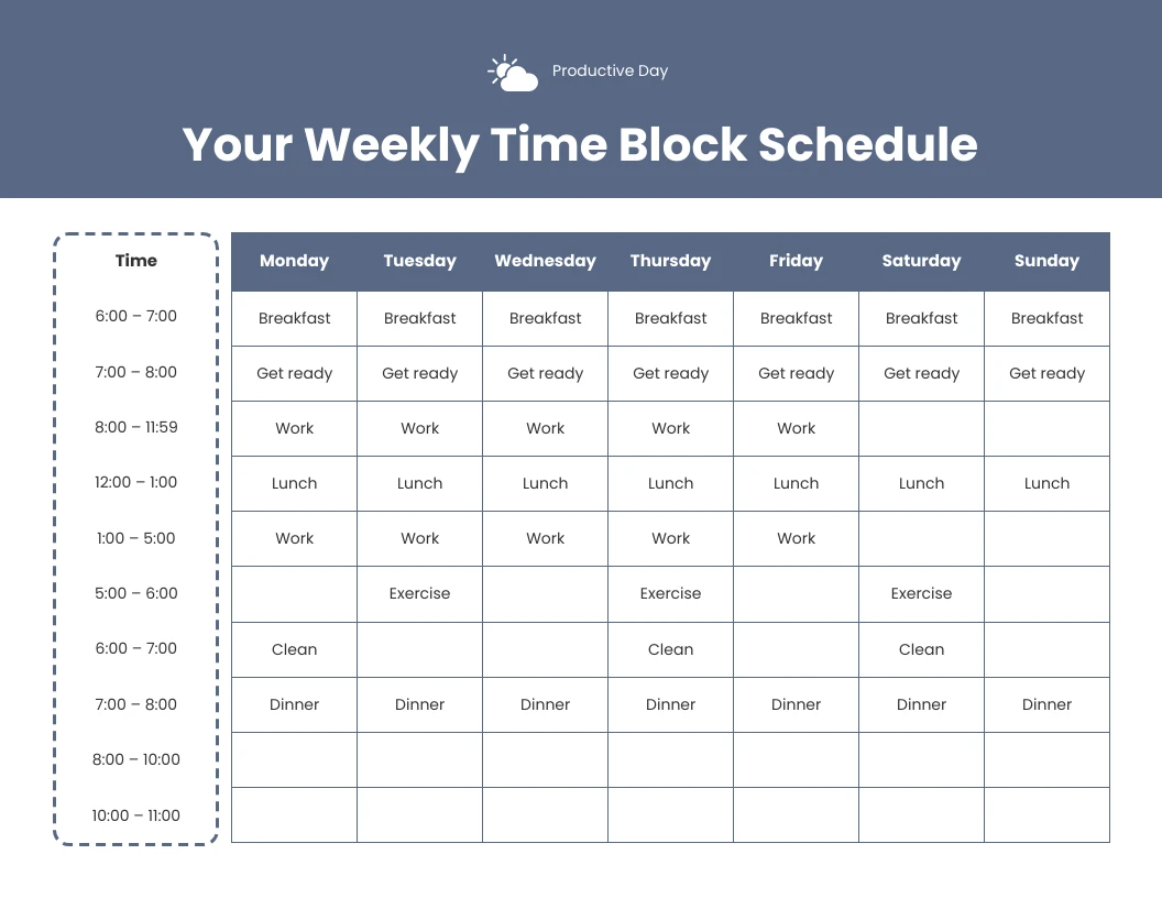 Time Block Schedule Template - Venngage